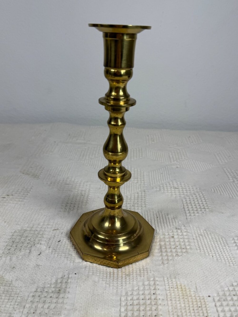 Vintage Brass Candlestick Taper Holder With Octagonal Base c1970s